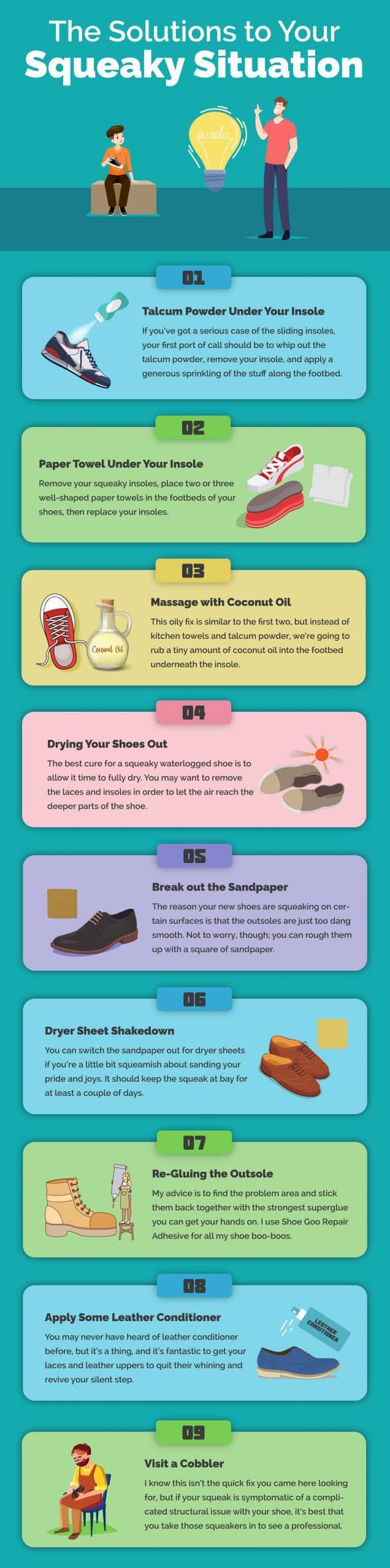 Infographic on how to fix your squeaky shoes